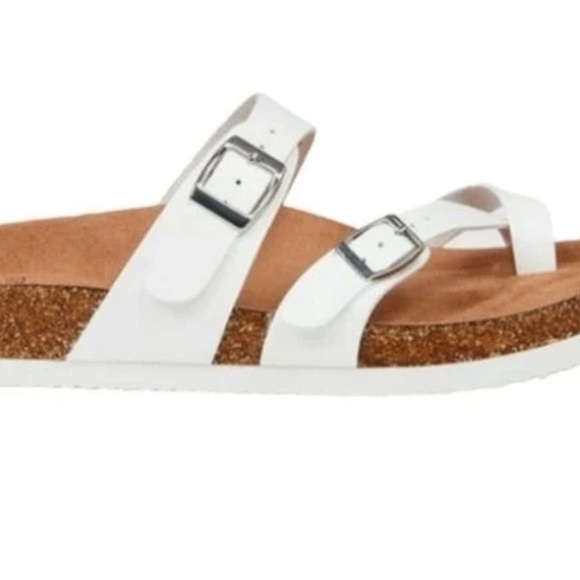 Time and Tru White Sandals Women's 8.5 Wide Width Cork Footbed Buckle Comfort - Picture 4 of 5